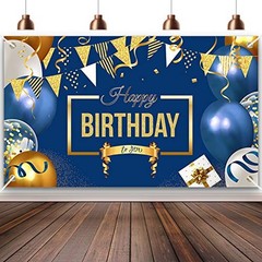 Happy Birthday Decorations Banner Large Navy Blue and Gold Balloons Backdrop