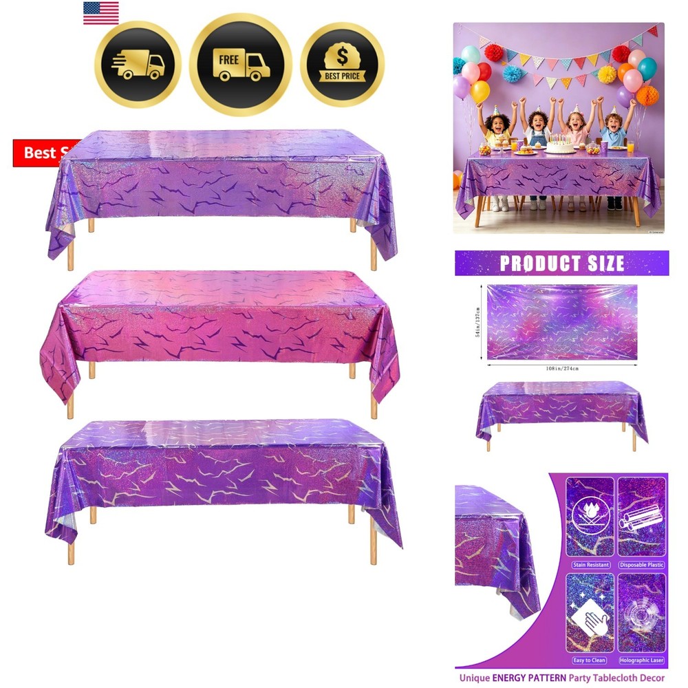 Party Tablecloth Demon Hunters Pink Purple Holographic Birthday Baby Shower