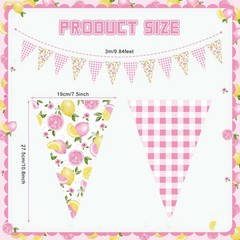 5 Pcs 49 ft Lemon Gingham Banner Pink Yellow Lemonade Checkered Party Decorat…