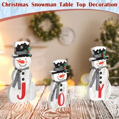 3 Pcs Christmas Snowman Table Top Decoration Joy Wooden Sign Holiday Table Cente