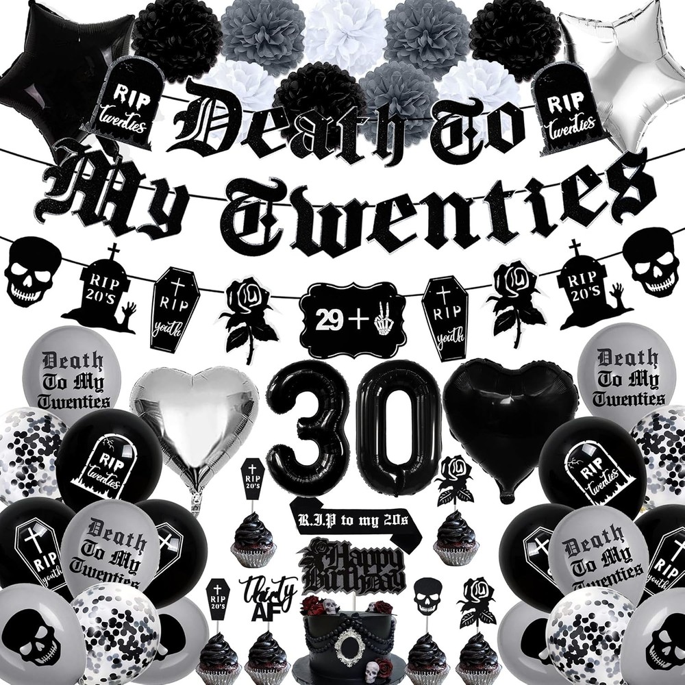 30th Birthday Decorations Pack, Death to My 20s Party Supplies Including Birthda