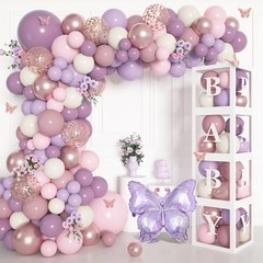 153Pcs Purple Baby Shower Decorations for Girl, Double-stuffed Pink Purple Ba…
