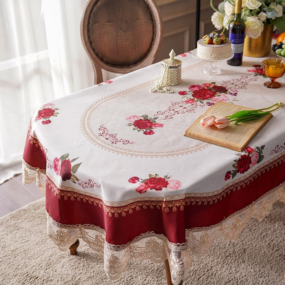 SUTAVIA Lace Embroidered Table Cloth Oval Farmhouse Table Cover Classic Antique