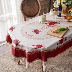 SUTAVIA Lace Embroidered Table Cloth Oval Farmhouse Table Cover Classic Antique