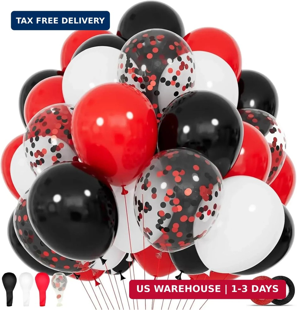 68PCS Red Black White Balloons Graduation Birthday Party Decor
