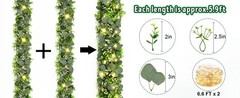 2Pcs Eucalyptus Garland with Lights, Greenery Garland, Green Garland with