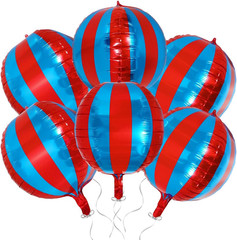 22 Inch 360 Degree 4D Stripe Blue Red Balloons, Aluminum Mylar Carnival Theme Pa