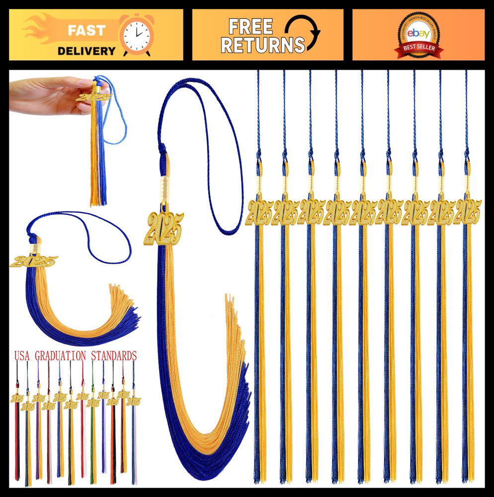 2025 Graduation Tassels Bulk – 10 Blue and Gold Tassels for Cap & Gown Decor