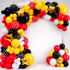 ALL-IN-1 Red Black Yellow Balloon Arch Kit with BONUS Gold Stars for Cartoon Bir