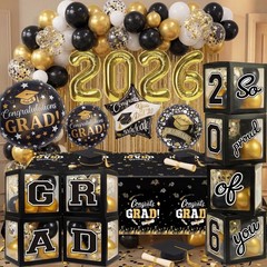 Black and Gold Graduation Decorations Class of 2026 – Graduation Balloon Boxe…