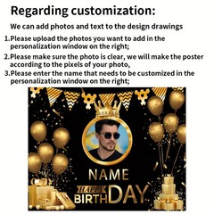 1pc 2D Luxurious Golden Balloon Crown Theme Personalized Custom Birthday Banner❀
