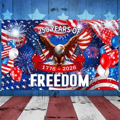 Tiamon 250 Years Birthday Decoration, 3.6 x 6 Ft American 1776-2026 Backdrop USA