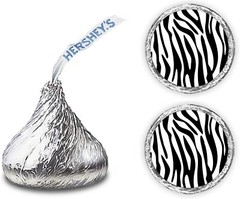 216 Zebra Print Kisses Stickers Labels, Zebra Kisses Stickers for Birthday Party