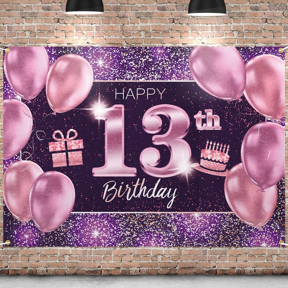 PAKBOOM Happy 13th Birthday Banner Backdrop – 13 2 Piece Set, Pink