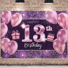 PAKBOOM Happy 13th Birthday Banner Backdrop – 13 2 Piece Set, Pink