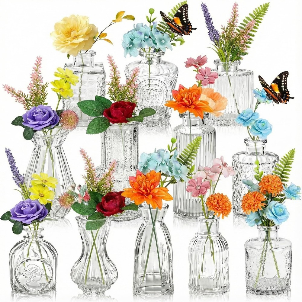 36 PCS Artificial Silk Wildflower Table Centerpiece Flowers Vases Wedding