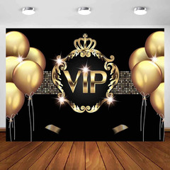 VIP Birthday Backdrop for Birthday Party Decorations Golden Balloon Black Gold
