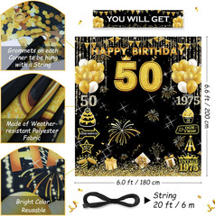 Large 6.6 X 6Ft Happy 50Th Birthday Decorations for Men Women, Big Fabric 50 Yea