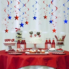 Red Blue Silver Star Hanging Swirl Decorations,July 4th Hanging Party Supplie…