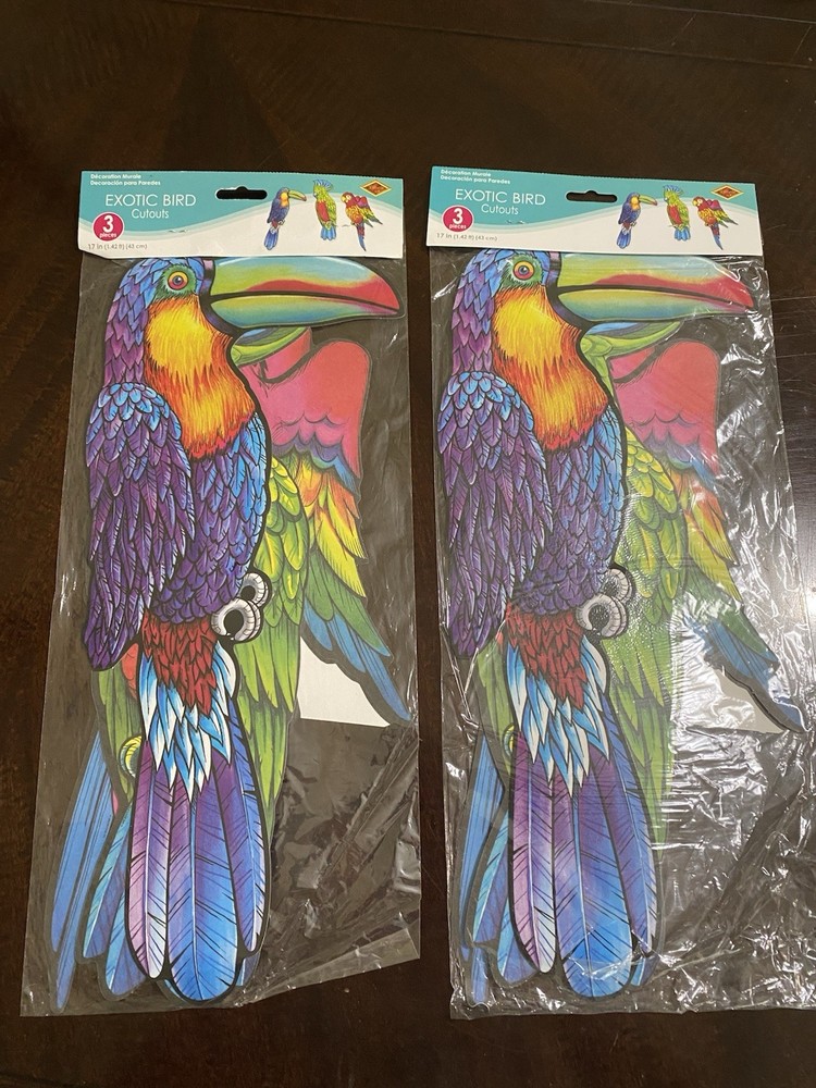 Set of 2 Beistle Exotic Bird Parrot Die Cut Decor 18” Hawaii Tiki Tropical Luau