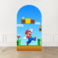 Super Mario Arch Backdrop Cover Happy Birthday Party Photo Background Prop