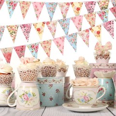 Funtery 5 Pcs Retro Bright Floral Paper Garland Chic Tea Party Multi-colored