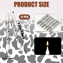 12pcs Cow Candles, Print Cake Topper Birthday Party Candles Black, White
