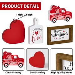 Valentine’s Day Tiered Tray Decor Set – 5 Pcs Heart 4.72×3.35 inches, Red