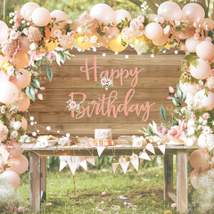 Rustic Wood Birthday Banner Happy Birthday Party Decorations Pink Floral Girls W