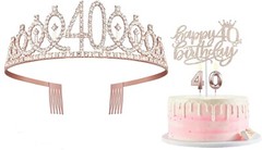 40th Birthday for Women Crown/Tiara , Candles, Cake Topper Rose Gold