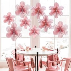 9 PCS Pink and Cherry Blossom Party Decorations Pink Paper Fans Decor