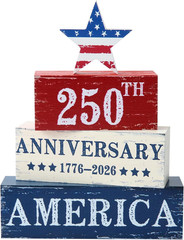4 Pcs 250 Years American Anniversary Wooden Tabletop Decorations Red White Blue