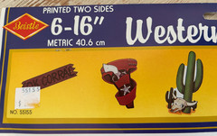 6 Vtg 16″ Beistle WESTERN Paper Cardboard CUTOUTS Boot Hill Gun OK Corral PARTY