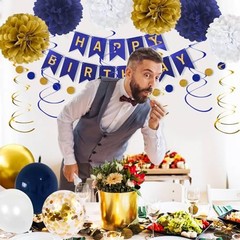 Birthday Decorations for Men, Navy Blue and Gold Party Decorations Set –