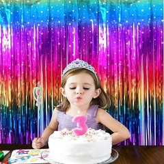 Sparkly Rainbow Gradient Tinsel Foil Fringe Curtain Metallic Streamers for Birth