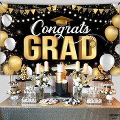 Graduation Decorations 2026 Black and Gold Congrats Grad Banner 72×44 Inch