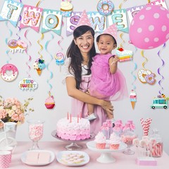 25 Pcs Two Sweet Birthday Decorations, Donut & Ice Cream Party Decor Set with…