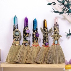 Witch Cinnamon Broom Natural Crystal Magic Sweeper Rose Quartz Tower Broom DIY