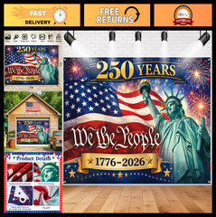 250 Years of Freedom Backdrop 5×7 Ft – USA 4th of July Party Decorations
