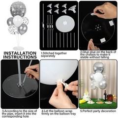 Disco Ball Party Balloons Stand Kit 2 Sets with 2 Silver 4D Discoball Foil Ba…