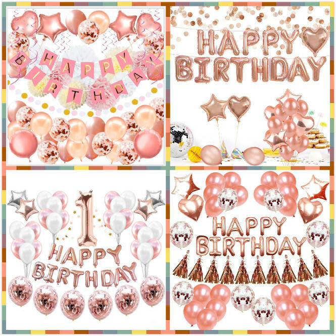 Rose Gold Birthday Decoration Baby Shower Party Supplies Set for Kid Girls Adult