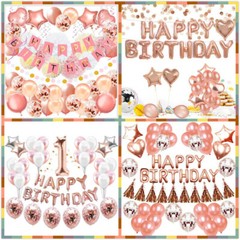 Rose Gold Birthday Decoration Baby Shower Party Supplies Set for Kid Girls Adult