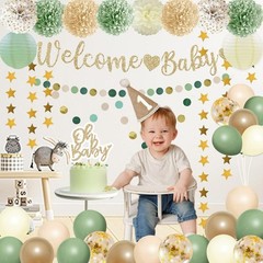 Sage Green Baby Shower Decorations – Gender Neutral Welcome Banner, Balloons & T