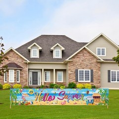 Durable Polyester Hello Summer Banner – 118 x 20 Inch for Outdoor Fun