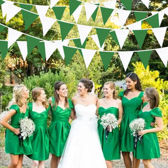 32Ft Green and White Party Decorations Triangle Banner Flag Fabric Pennant Bunti