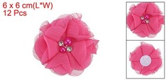 12Pcs 2″ Chiffon Flowers with Rhinestone Pearl Sewing Fabric Flowers, Rose Red