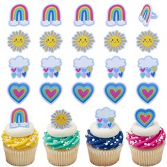 Joyful Sunshine Cupcake Toppers, 24 Colorful Cupcake Rings For Birthday Parti…