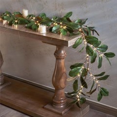 Faux Magnolia Garland with Lights 6FT Battery Operated with Timer or USB Plug