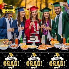 2Pack Graduation Decorations 2026, 108″ X 54″ Graduation Tablecover, Blackgold R