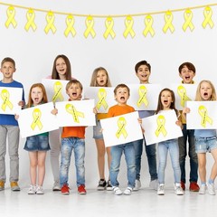 100 PCS Large Gold Ribbon Cutouts 2 Markers 100 Clips Childhood Cancer Rope